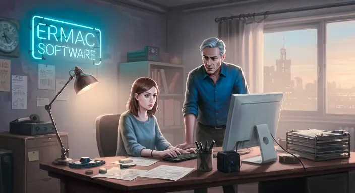 スタジオで作業する Ermac Software のチーム